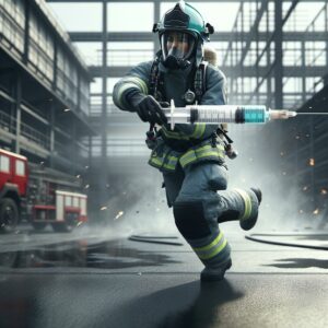 Firefighter dodging flung syringe