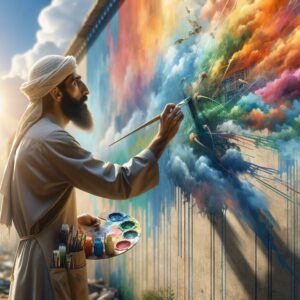 Artist painting hopeful mural