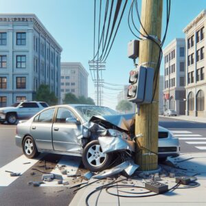 Car hitting utility pole