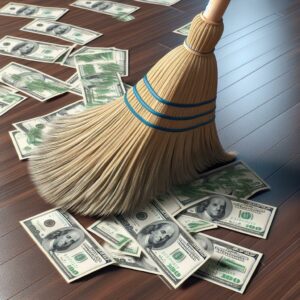 Broom sweeping dollar bills