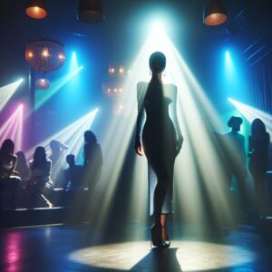 Woman under nightclub spotlight