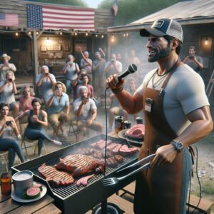 Pitmaster hosting outdoor cooking show