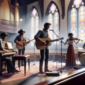 Country band performing church concert