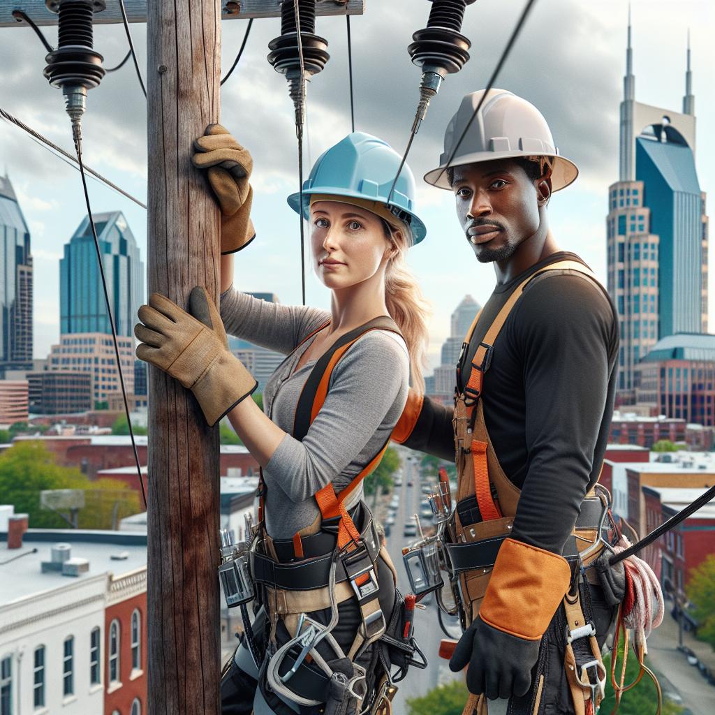 Linemen repairing power lines in Nashville