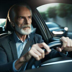 Elderly man driving cautiously