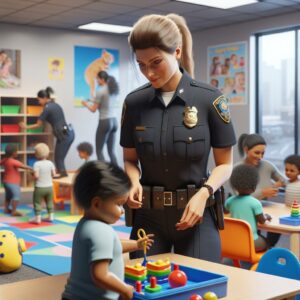 Police officer using workplace daycare