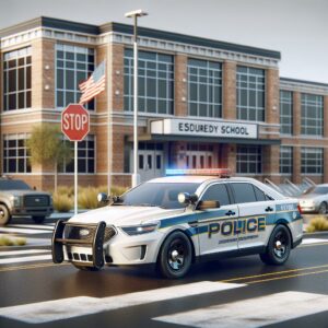 Police car outside locked school