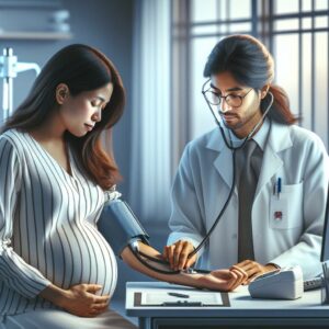 Pregnant woman receiving preeclampsia test