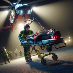 Bicyclist airlifted post-crash night scene