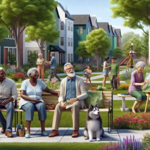 Seniors enjoying affordable neighborhood