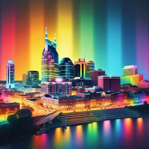 Rainbow-colored Nashville skyline