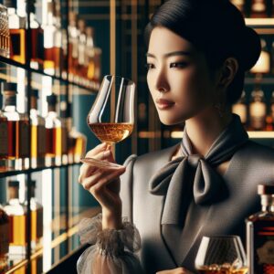 Woman tasting whiskey professionally