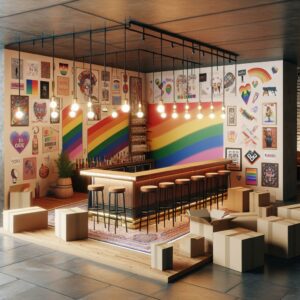 "Empty LGBTQ+ bar with moving boxes"