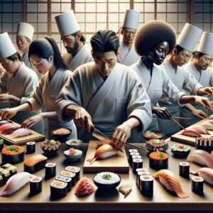 Sushi chefs preparing omakase