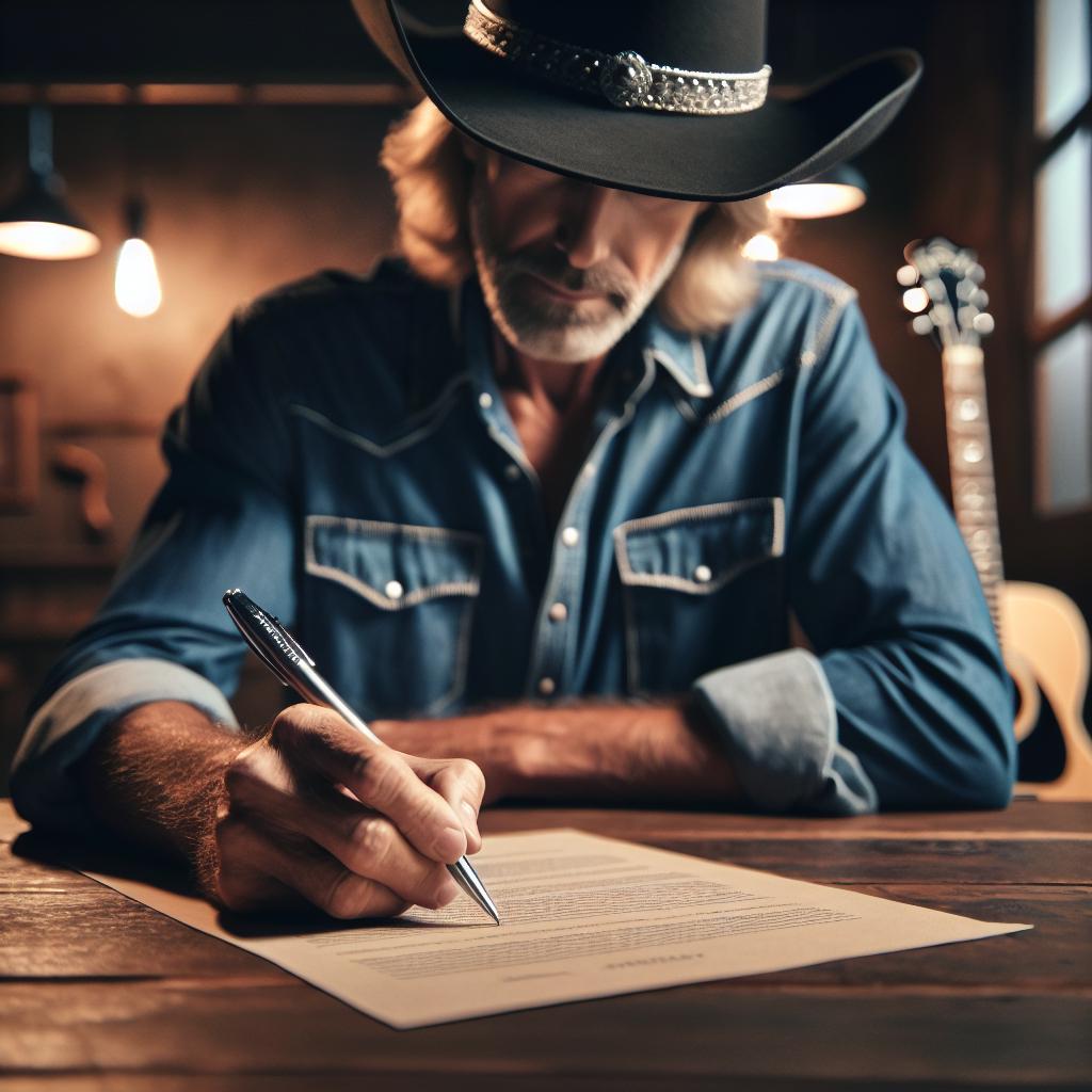 Country musician signing contract