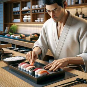 "Sushi Chef Preparing Omakase Dinner"