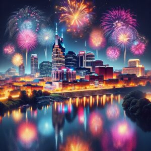 Fireworks illuminating Nashville skyline