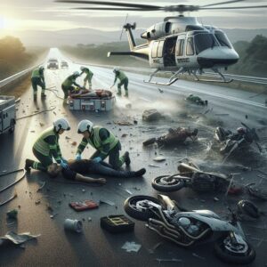 Motorcycle crash and helicopter rescue