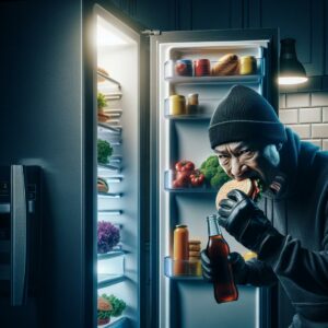 "Burglar Eating Food in Fridge"