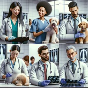 Veterinarians working in animal hospital