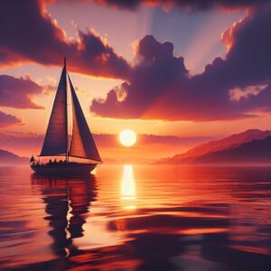 Sunset sailing on lake