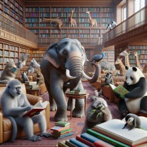 Zoo animals in library