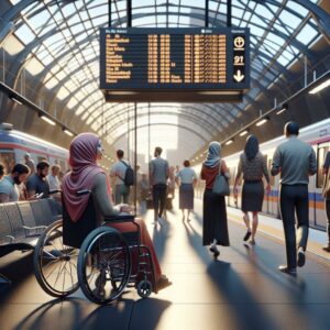 Wheelchair user at transit station