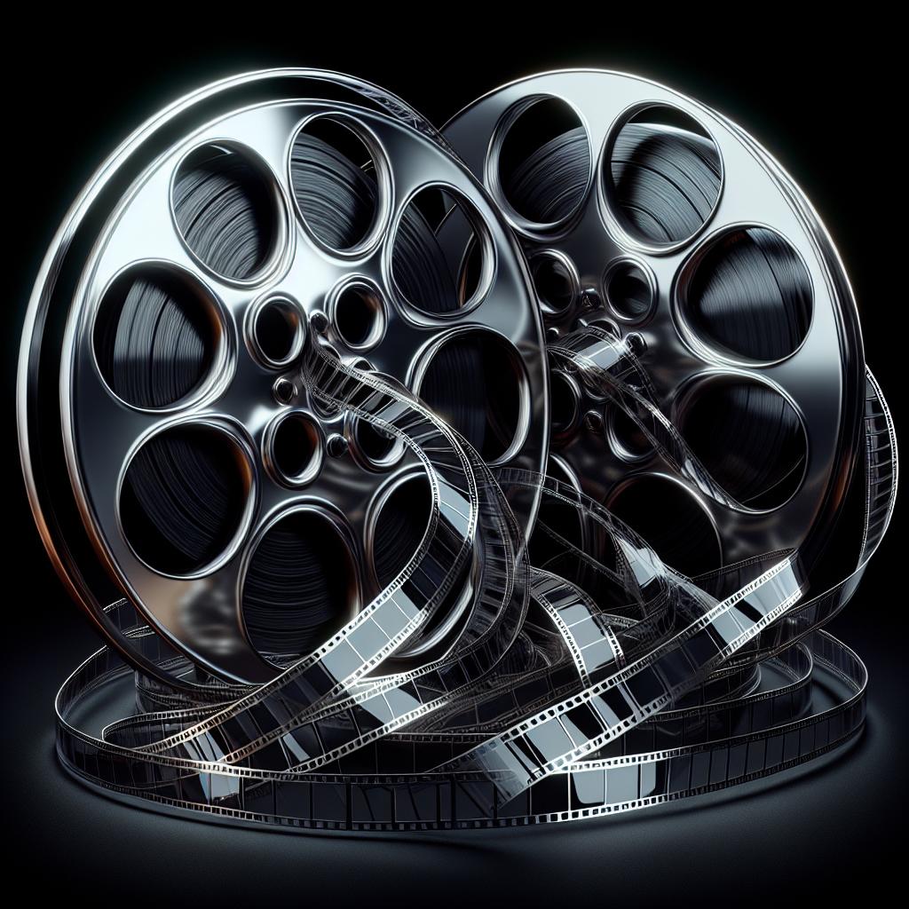 Two cinema film reels entwined