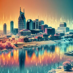 Nashville skyline with temperature rise