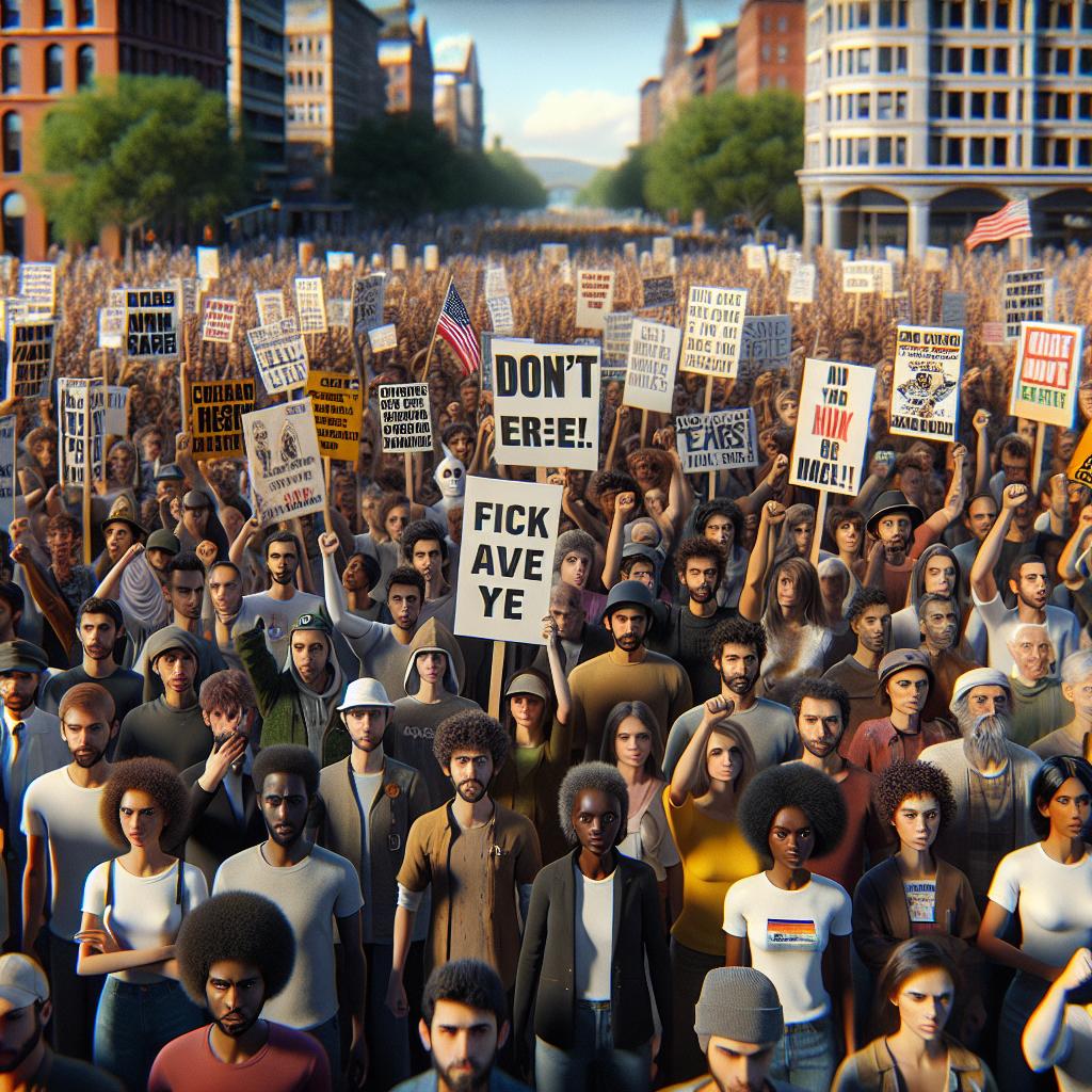 Protesters holding anti-racism banners