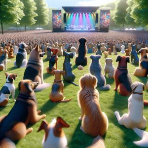 "Dogs enjoying outdoor concert"