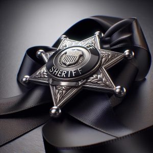 Sheriff's badge with black ribbon