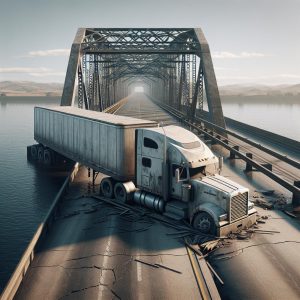 Disabled tractor-trailer on bridge