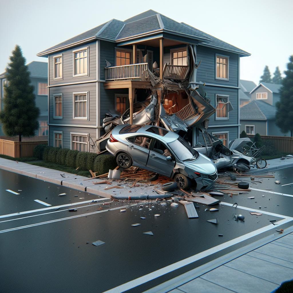 Car crashing into residential building