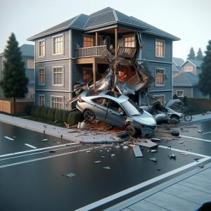 Car crashing into residential building