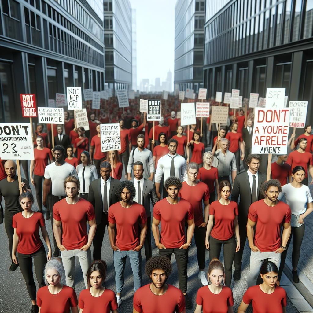 Striking AT&T Workers, Red T-Shirts, Homemade Signs