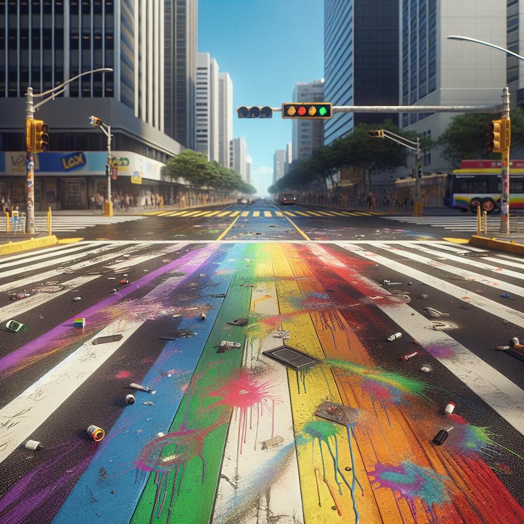 Rainbow crosswalk vandalism aftermath