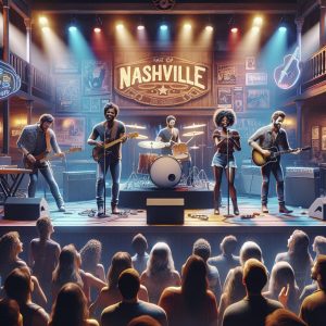 Band performing on Nashville stage