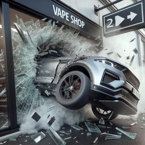 Car crashing into vape shop