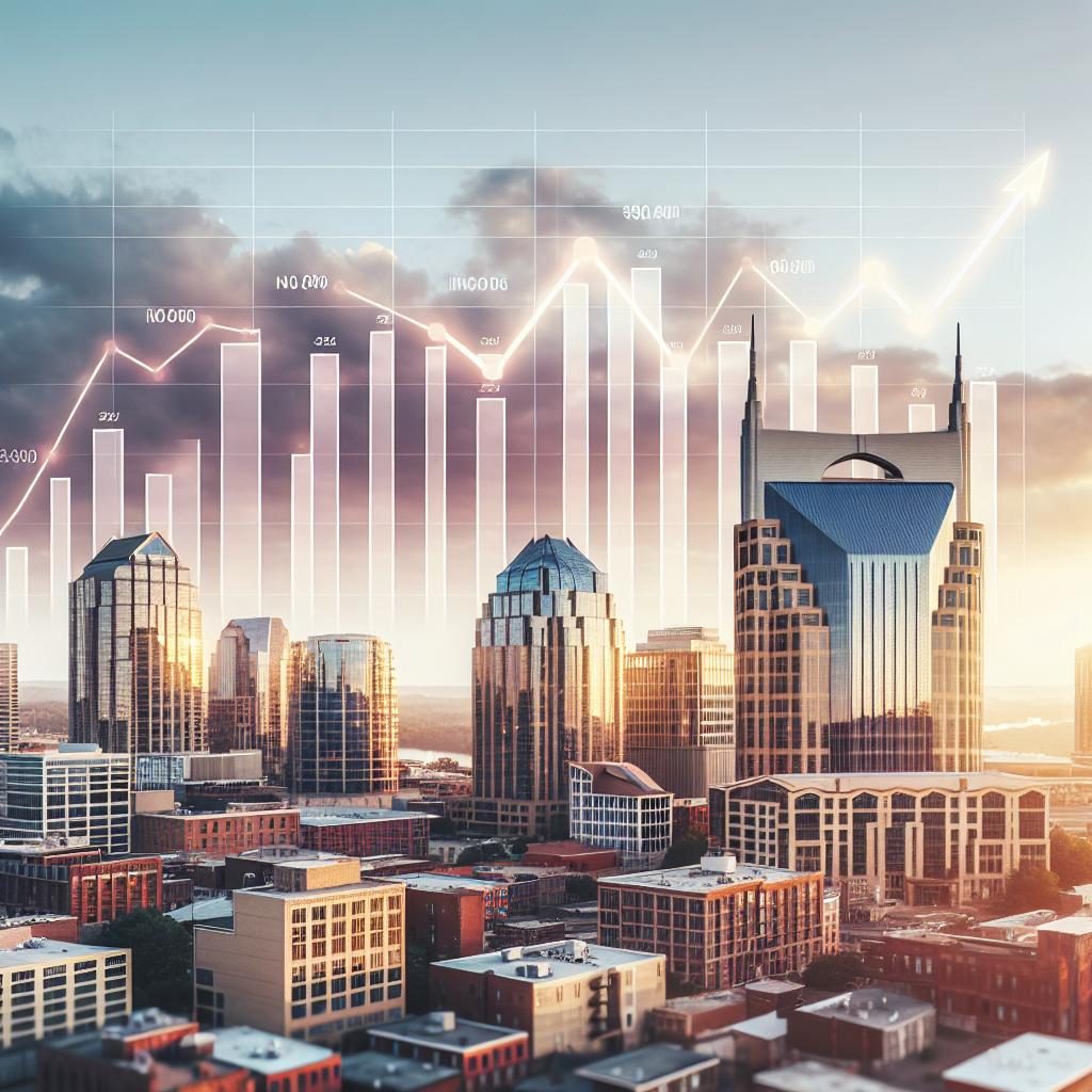 Nashville skyline with rent increase graph