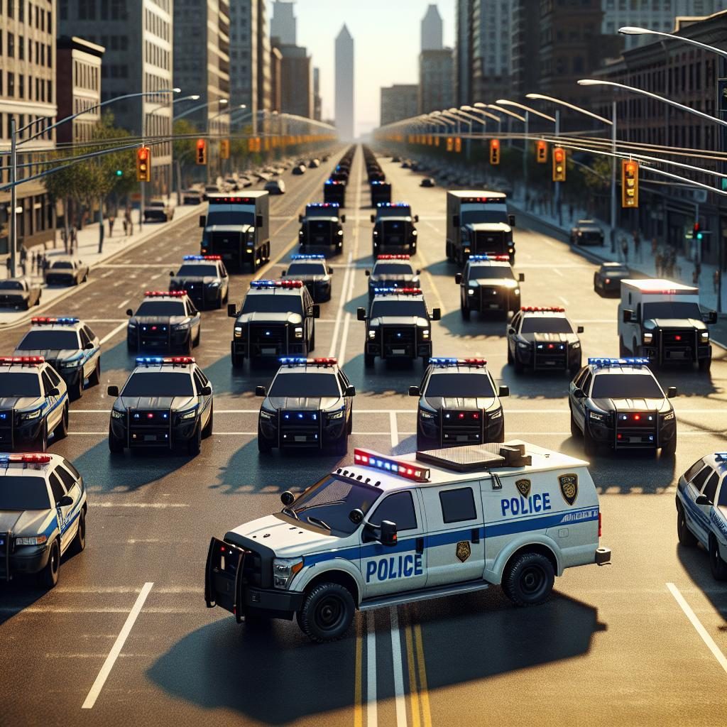 Police vehicles blocking roadways