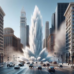 Geyser erupting from city street