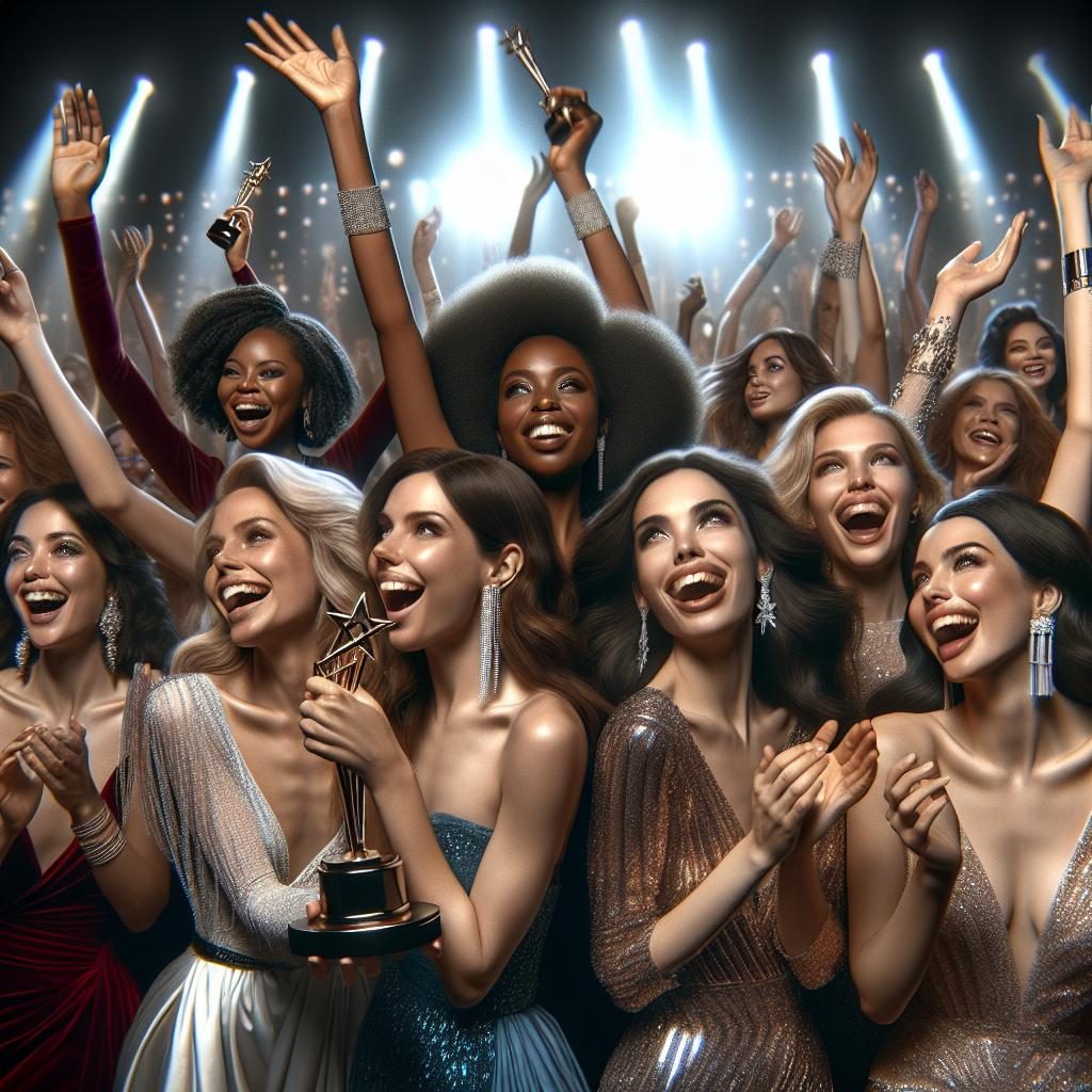 Women celebrating at music awards