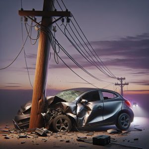 Car crash near utility pole