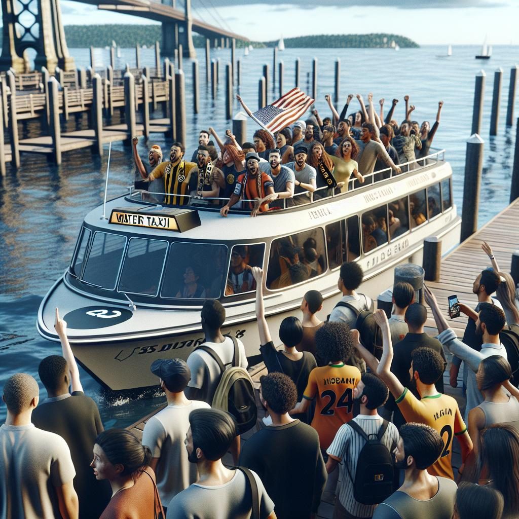 Fans boarding water taxi