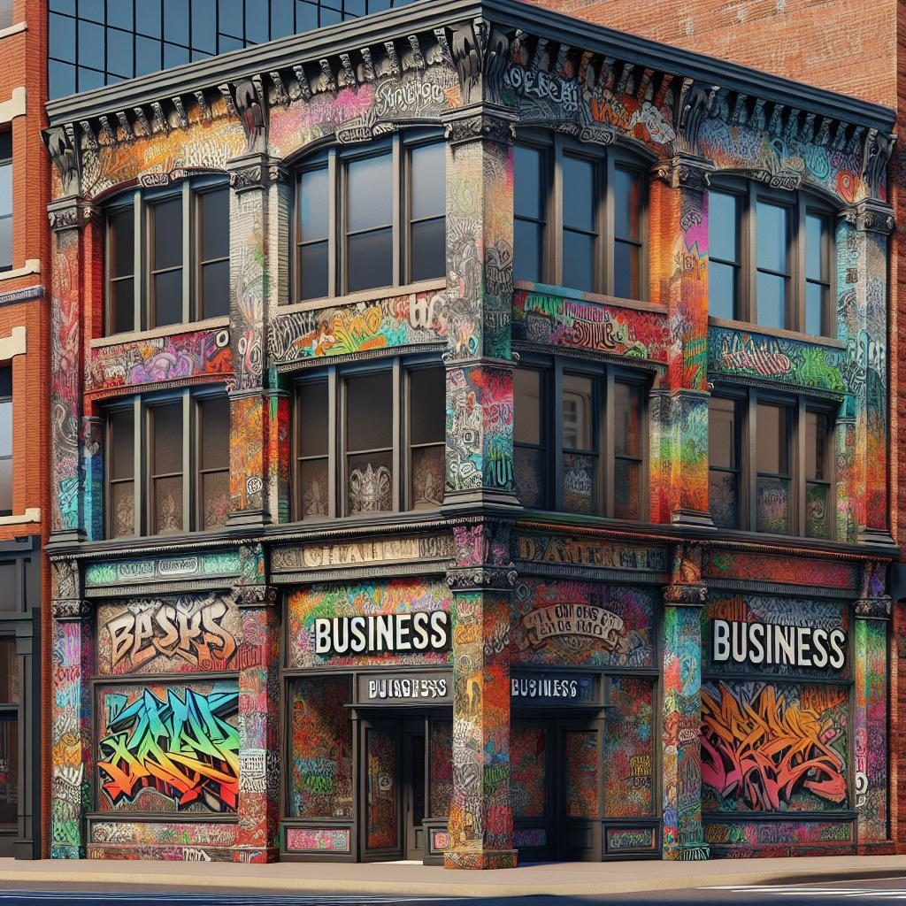 Graffiti-covered Nashville business storefront