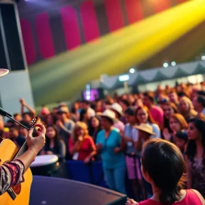 Audience enjoying a live Carin León concert with traditional instruments