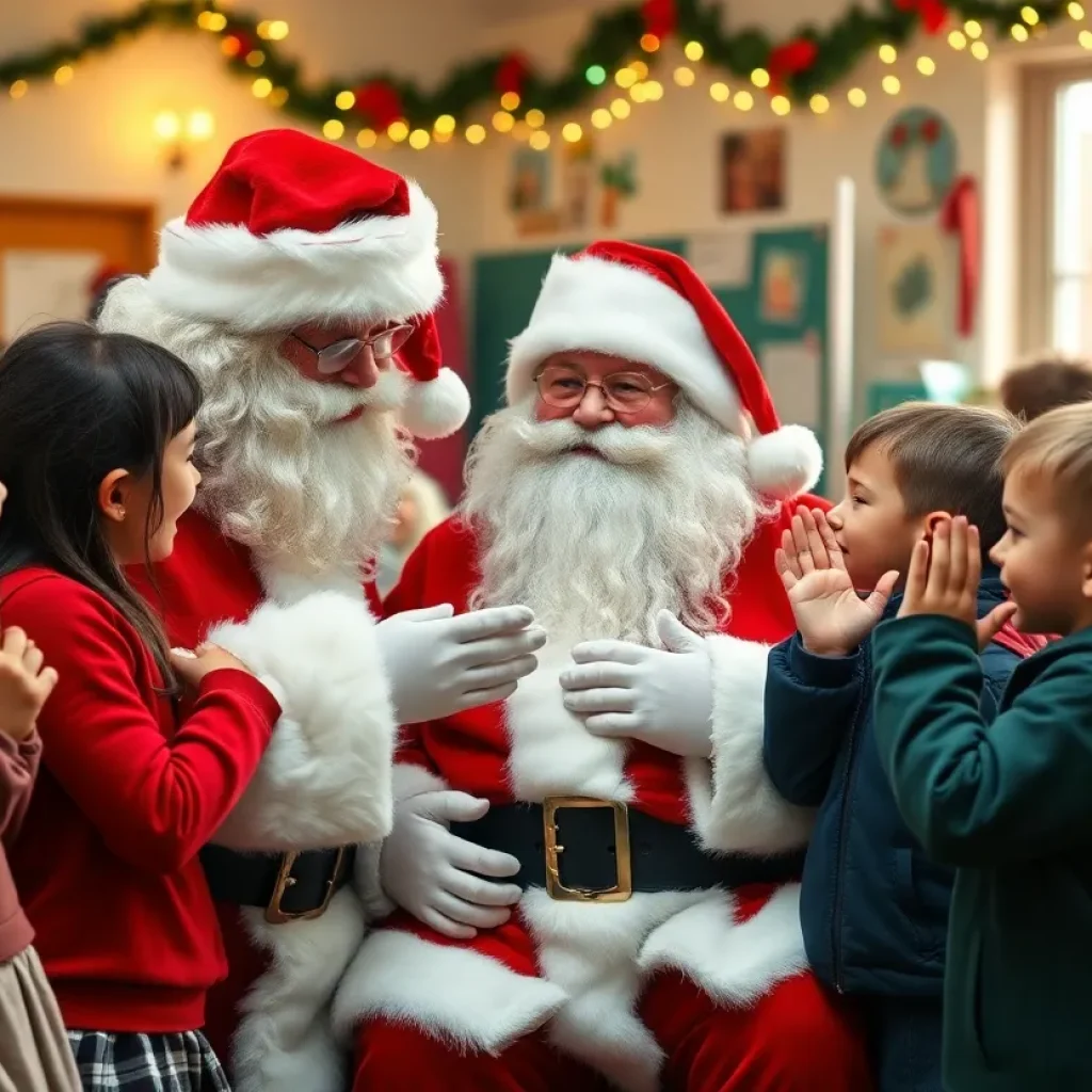 Children interacting with a deaf Santa Claus at a holiday event