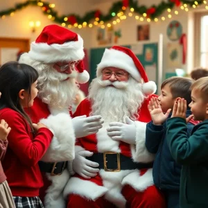 Children interacting with a deaf Santa Claus at a holiday event