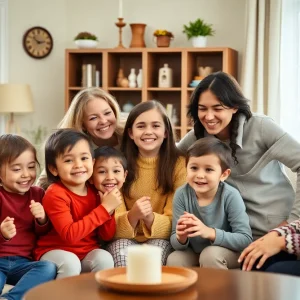 A joyful Nashville family celebrating adoption with two children.